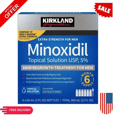 Kirkland Signature Minoxidil 5% Extra Strength Hair Regrowth Treatment for Men – 6-Month Supply