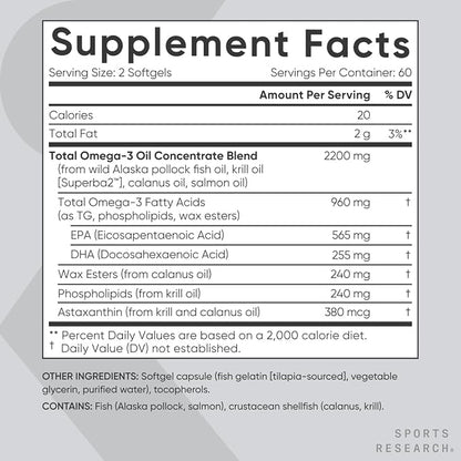 Total Omega-3 2200mg 120 Softgel | Wild Salmon & Krill Oil with Astaxanthin (EPA/DHA)