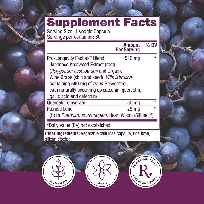 Reserveage Resveratrol 500mg with Pterostilbene | Anti-Aging Supplement