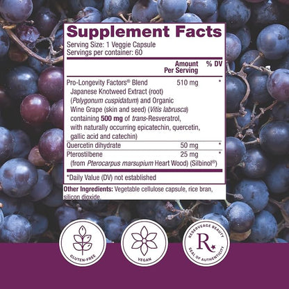 Reserveage Resveratrol 500mg with Pterostilbene | Anti-Aging Supplement